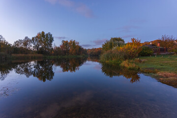 autumn trees reflected in water