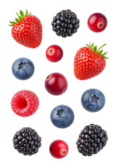 Assorted fresh berries isolated on white background