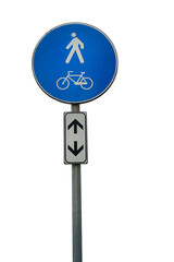 the road sign for cycle and pedestrian lane isolated