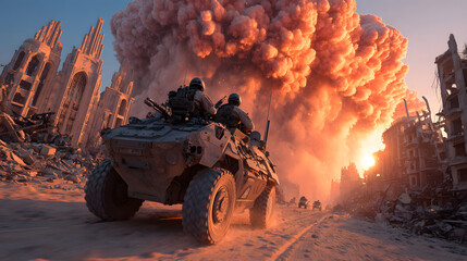 Fototapeta premium Tank Convoy Under Fire