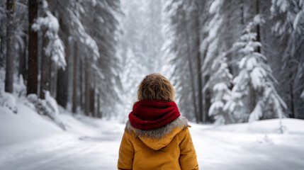 Obraz premium A cute child looking at the camera against a winter landscape. He's wearing a hooded winter jacket. Conceptually, it's about winter, cold, snow, Christmas, and New Year.