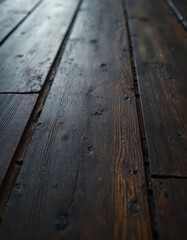 Obraz premium Close up photo of dark wooden flooring. The wood has rich texture pattern. Floor is a perfect material for interior design and home decor projects.