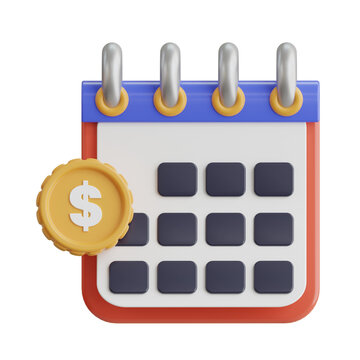 3D Calendar Icon With Gold Coin Showing Dollar Sign Against Black Background Represents Financial Planning And Scheduling