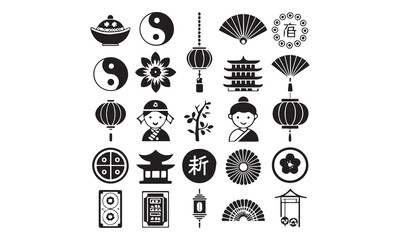 Chinese New Year Icon Set – Dragon, Lanterns, Pagoda, Red Envelope SVG PNG