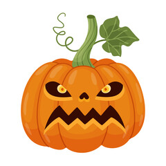 Halloween pumpkin, Jack o' lantern. Hand drawn trendy flat style. Perfect for Halloween party invitation, greeting card, banner, stickers, poster. Spooky Jack. Vector illustration