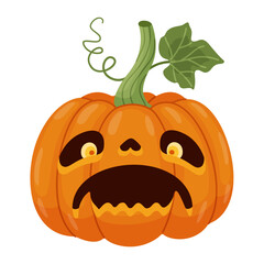 Halloween pumpkin, Jack o' lantern. Hand drawn trendy flat style. Perfect for Halloween party invitation, greeting card, banner, stickers, poster. Spooky Jack. Vector illustration