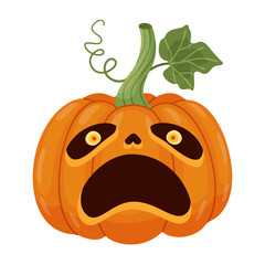 Halloween pumpkin, Jack o' lantern. Hand drawn trendy flat style. Perfect for Halloween party invitation, greeting card, banner, stickers, poster. Spooky Jack. Vector illustration