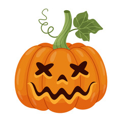 Halloween pumpkin, Jack o' lantern. Hand drawn trendy flat style. Perfect for Halloween party invitation, greeting card, banner, stickers, poster. Spooky Jack. Vector illustration