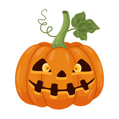 Halloween pumpkin, Jack o' lantern. Hand drawn trendy flat style. Perfect for Halloween party invitation, greeting card, banner, stickers, poster. Spooky Jack. Vector illustration