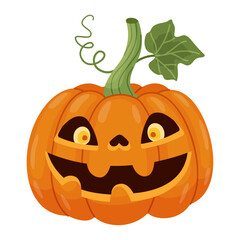 Halloween pumpkin, Jack o' lantern. Hand drawn trendy flat style. Perfect for Halloween party invitation, greeting card, banner, stickers, poster. Spooky Jack. Vector illustration