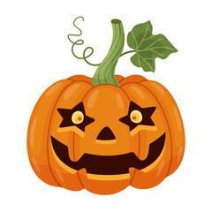 Halloween pumpkin, Jack o' lantern. Hand drawn trendy flat style. Perfect for Halloween party invitation, greeting card, banner, stickers, poster. Spooky Jack. Vector illustration