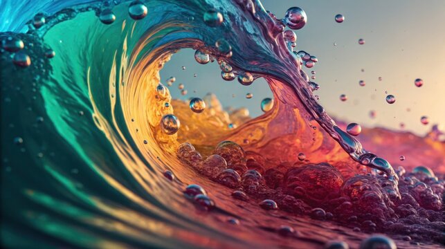 Dynamic and colorful wave photography showcasing vibrant water splash liquid motion and natural beauty in an artistic oceanic environment