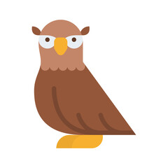 A Cute Flat Design Owl With Brown And Yellow Colors Standing And Looking Forward With Big Eyes And Yellow Beak On Transparent Background Simple Cartoon Style