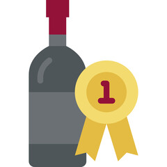 A Dark Gray Wine Bottle With a Maroon Neck Label Awarded A Number One Gold Medal Ribbon With Red...