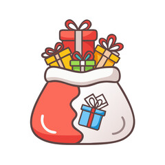 Cartoon sack filled with colorful gift boxes tied with ribbons for festive celebrations 
