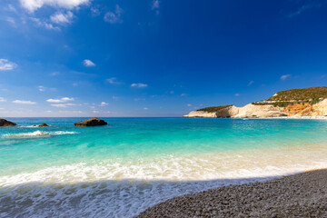 Breathtaking Coastal View with Turquoise Waters and Dramatic Cliffs, Porto Katsiki beach, Greek island of Lefkada