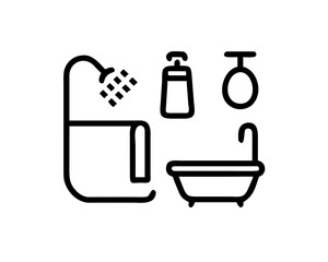 Bathroom interior design with bathtub, shower, soap and mirror