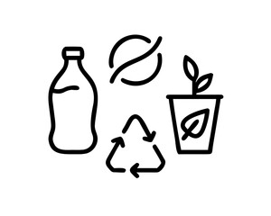 Recycling concept featuring bottle and plant pot