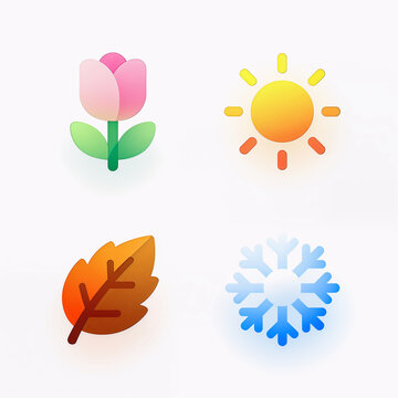 Four Seasons Icons Set &mdash; Spring, Summer, Autumn, and Winter Symbols
