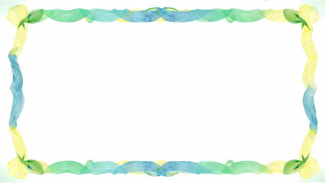 Elegant certificate border with intertwined green, yellow, and blue ribbon-like lines on white background. Concept of formal document design