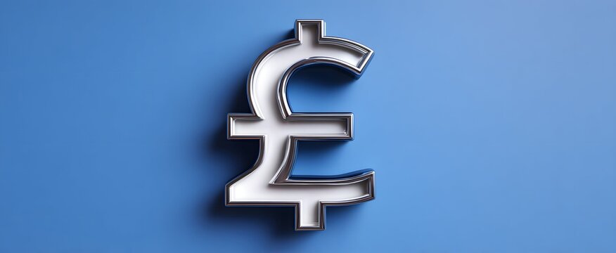 The british pound currency symbol shines brightly against a smooth vibrant blue background - Powered by Adobe