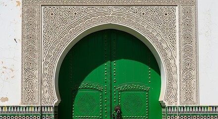Ornate green door with archway