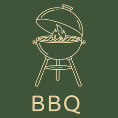 Outline Barbecue Grill With Flames And Text BQ line art