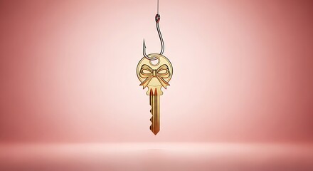 A golden key hanging on a hook