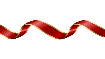 A stylized red ribbon with golden edges, curving sinuously against a white background - Powered by Adobe