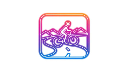 Colorful Gradient Outline Icon of Person Cycling on Mountain Road.