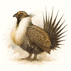 산쑥들꿩, 좌측면, 수채화, jpeg (Greater sage-grouse, left side view, water colour, jpeg)