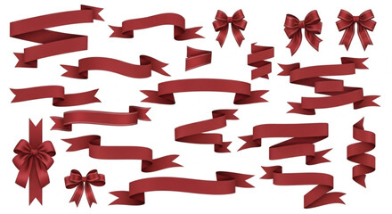 Collection of red ribbon banners set on white background