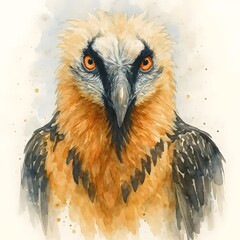 수염수리, 정면, 클로즈업, 수채화, jpeg (Bearded vulture, front view, close-up, water colour, jpeg)