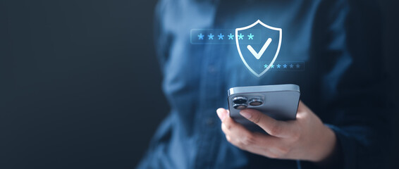 otp, code, security, login, 2fa, sms, Person using smartphone with digital shield icon,...