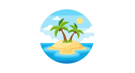 Tropical island paradise with palm trees and clear blue ocean.