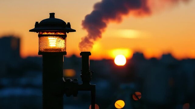 A fire hydrant with smoke escaping from the top, suitable for use in illustrations about emergency services or city scenes