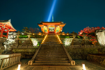 Kiyomizu-dera temple at night in Kyoto, Japan