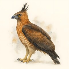 자바뿔매, 좌측면, 수채화, jpeg (Javan Hawk-eagle, left side view, water colour, jpeg)