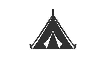 Simple black silhouette icon of a classic A-frame camping tent. © solikhin