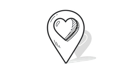Hand-Drawn Location Pin with Heart Symbol.