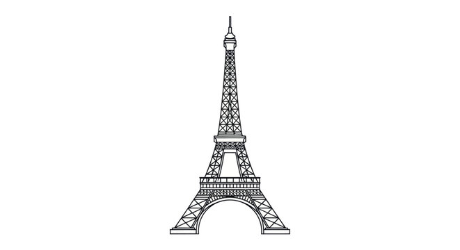 Iconic Eiffel Tower Line Art Drawing Illustration of Parisian Landmark.