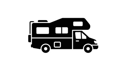 Black Silhouette Icon of a Recreational Vehicle Motorhome.