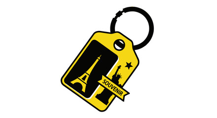 Yellow Eiffel Tower Souvenir Keychain with Paris Skyline Silhouette.