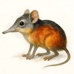 검붉은코끼리땃쥐, 좌측면, 수채화, jpeg (Black and rufous sengi, left side view, water colour, jpeg)