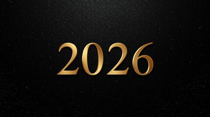 Golden year two thousand twenty six against a dark textured background with small white specks