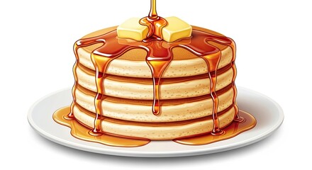 Delicious Stack of Golden Pancakes Drizzled with Maple Syrup and Butter