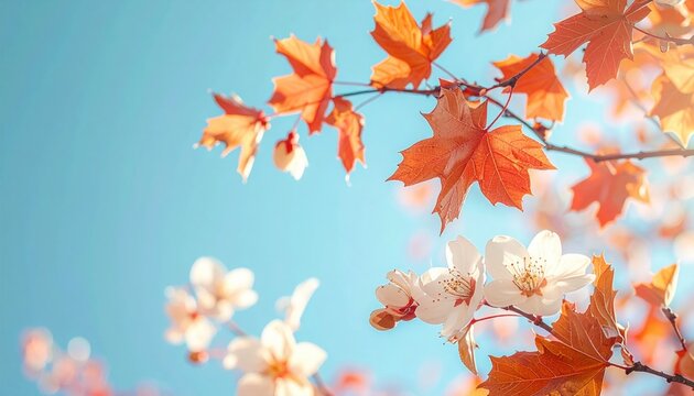 Autumn blossoms and leaves nature park floral photography bright skies close-up view seasonal beauty