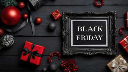 Luxury Black Friday Frame with Christmas Decorations