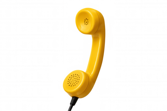 Yellow retro telephone receiver with cord, vintage communication concept, handset for making conversation