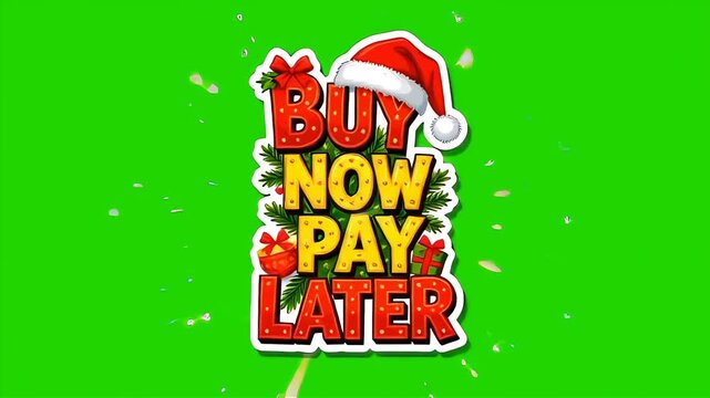 Buy now pay later festive text on green screen for Christmas shopping 
